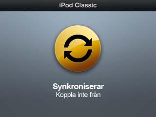Om du ansluter ipod classic till en annan dator och den är inställd på att synkronisera musik automatiskt, frågar itunes dig innan någon musik synkroniseras.