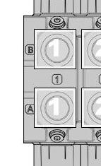 10.4 Placering av funktioner. Ventilpaketets respektive ventilsektion är numrerad enligt bild 60(1). De tidigare valda funktionerna finns markerade med grön bakgrund på ytan Funktioner se bild 60(2).