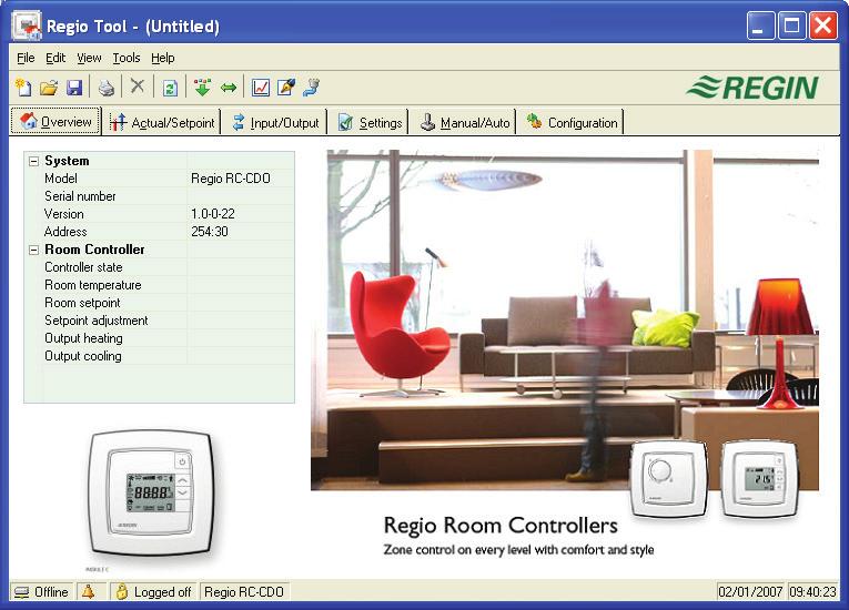 Regio tool är ett PC-baserat program som gör det möjligt att konfigurera och övervaka en anläggning samt ändra inställningar via ett