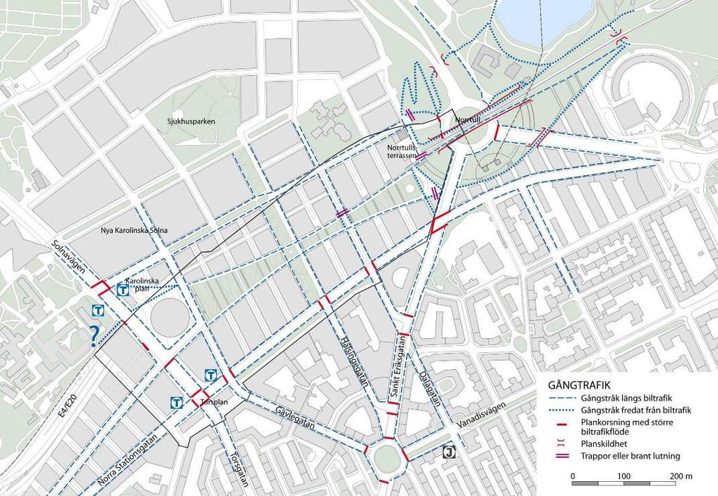 13 (22) Dp 2009-02013-54 Planområdet ansluts österut till Bellevueparken och Hagaparken med två gångbroar över Norrtull. Den norra gångbron ansluter till Karolinska sjukhusområdet.