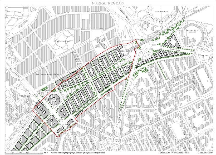 3 (22) Dp 2009-02013-54 Planområdet med bebyggelsestruktur PLANDATA Planområde Planområdet är beläget på Norra Stationsområdet mellan Karolinska sjukhusområdet och stadsgränsen mot Solna i norr och