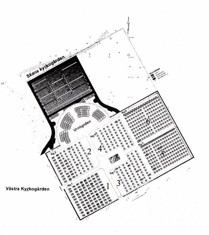 Eklunden Gravkarta över västra delen av Traryds kyrkogård.