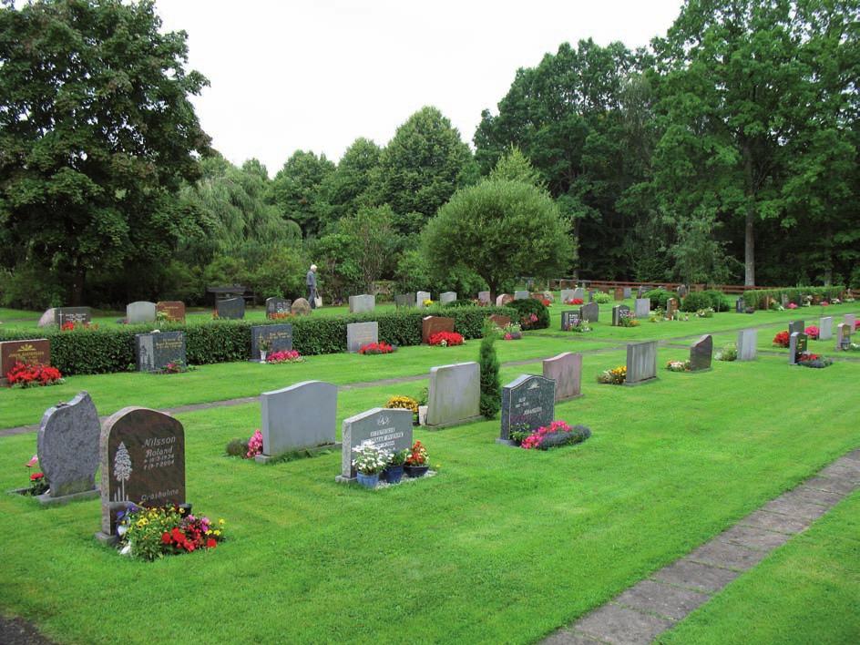 Delen längst västerut har ännu inte utnyttjats och är fortfarande en grön gräsyta. Omgärdning Kyrkogårdsdelen avgränsas i söder av ett lågt trästaket mot branten, där det växer mycket träd.