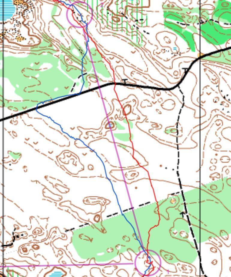 Avstånd från tävlingsterrängen, flacka områden. Här följer några exempelavstånd med kommentarer, från Lahtisområdets nattcup i tävlingsområdet 2012 och 2013.