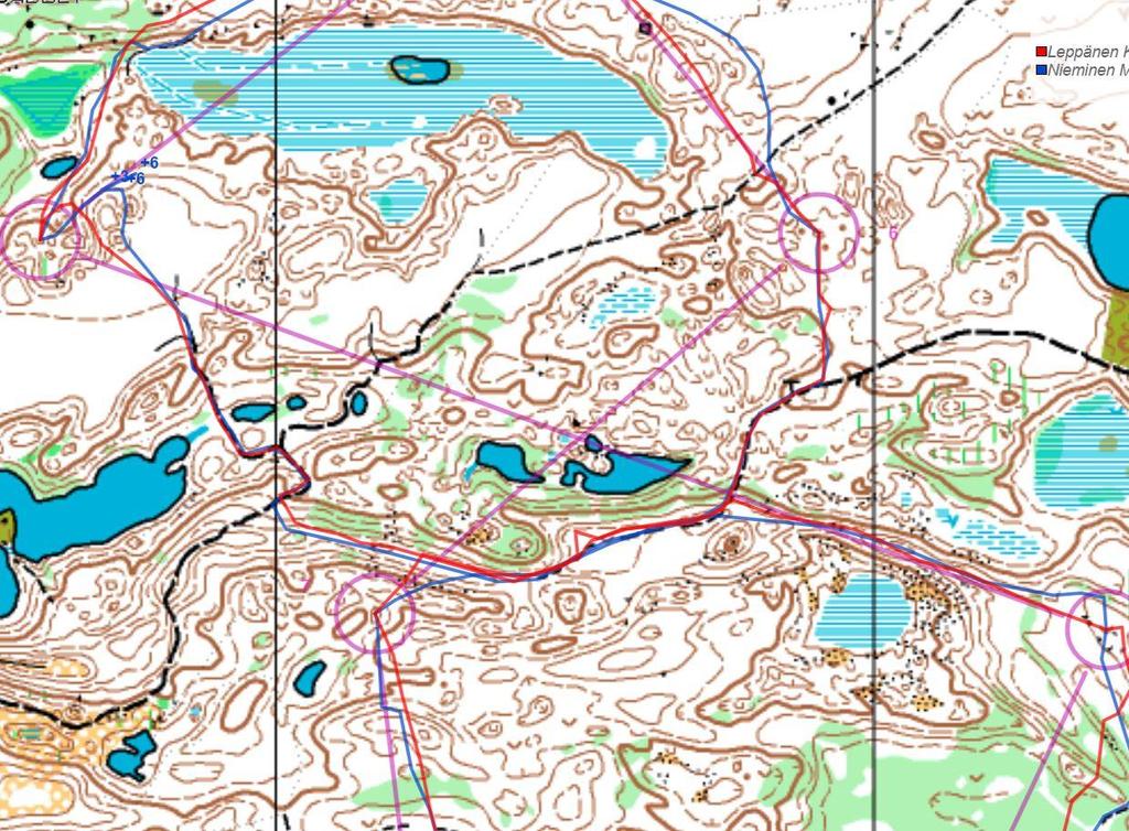 Åsar Här använder sig både rött och blått av åsen både på väg till kontroll 4 och kontroll 7, vilket antagligen är riktigt bra.