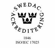 lag. Den ackrediterade verksamheten vid laboratorierna uppfyller kraven i SS-EN ISO/IEC 17 025 (2000).