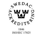 Den ackrediterade verksamheten vid laboratorierna uppfyller kraven i SS-EN ISO/IEC 17 025 (2005).