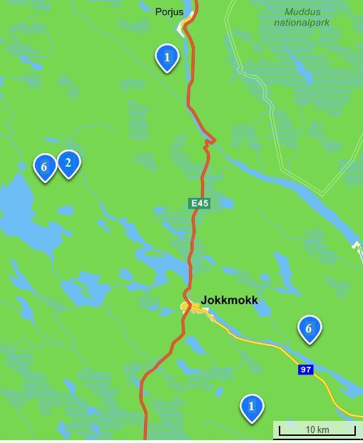 Figur 4: Kartan visar var planteringarna finns i förhållande till varandra. Nummer betecknar planteringspar. Karta omarbetad efter (Lantmäteriet/Metria, 2017).