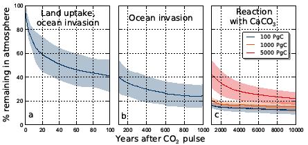 Koldioxidsänkor och tidsskalor Vi har alltså sett att enskilda koldioxidmolekylers livstid i atmosfären är bara ca 10