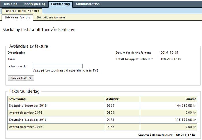 5.3. KO - Fakturering Skicka ny faktura En gång per månad, senast den 25:e varje månad, ska konsulten skicka in sin faktura till tandvårdsenheten.