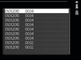 Meny 3.4 larmlogg För att underlätta vid felsökning finns värmepumpens driftstatus vid larmtillfället lagrad här. Du kan se informationen för de senaste 10 larmen.