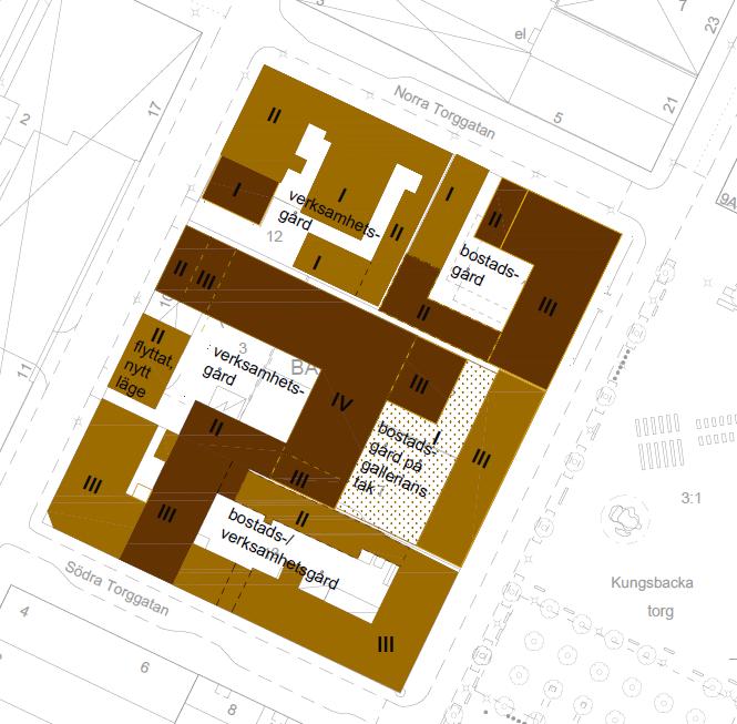 MUR/GEOTEKNIK Banken 12 Banken 11 W:\Geoteknik -13955-\GAMLA GEOPROJEKT\Geobankar\GEOARKIV\17011 Kungsbacka Kvarteret Banken\Dokument\MUR Kungsbacka Kvarteret Banken - REV 20180417.docx Figur 5.3. Kvarteret Banken, befintlig och ny bebyggelse.