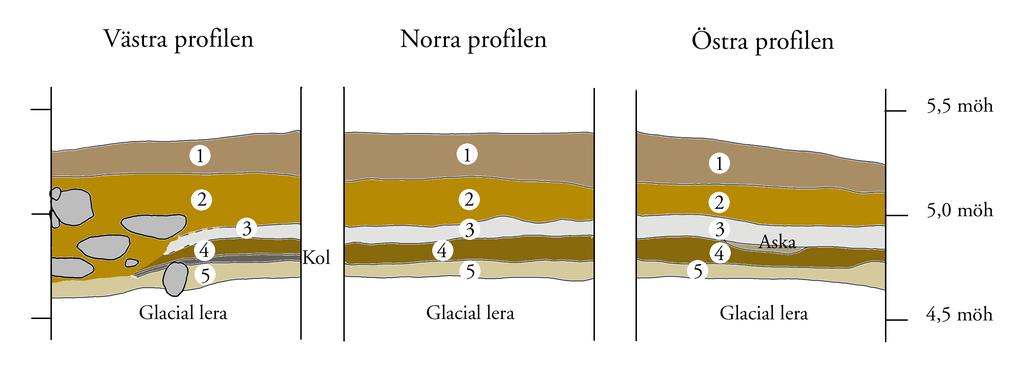 Figur 5 Plan- och profilritning ruta 3, Borgmästarängen 1985. Figur 6 Profilritning, Borgmästarängen 1988.