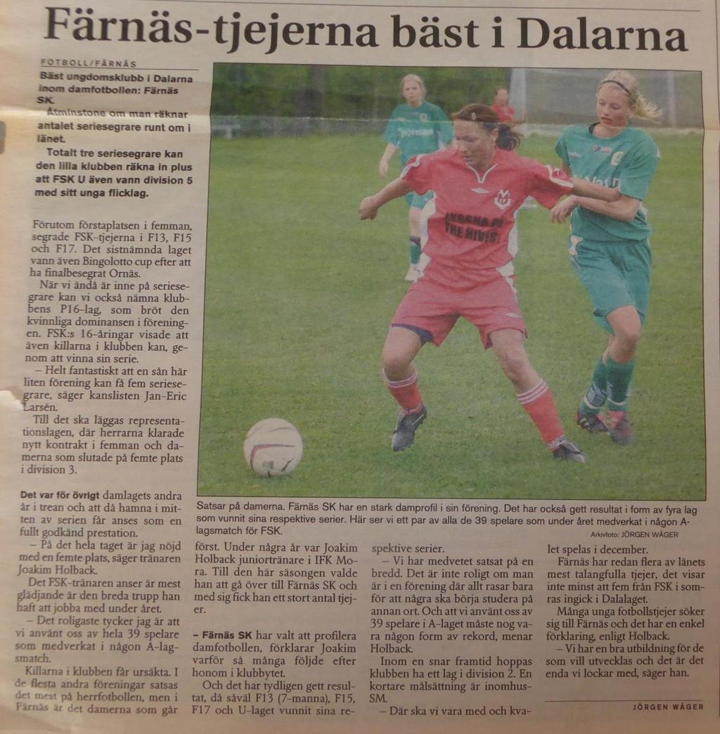 Damfotboll. Dessa personer har varit delaktiga i damfotbollen i Färnäs SK, säsongen 2015.