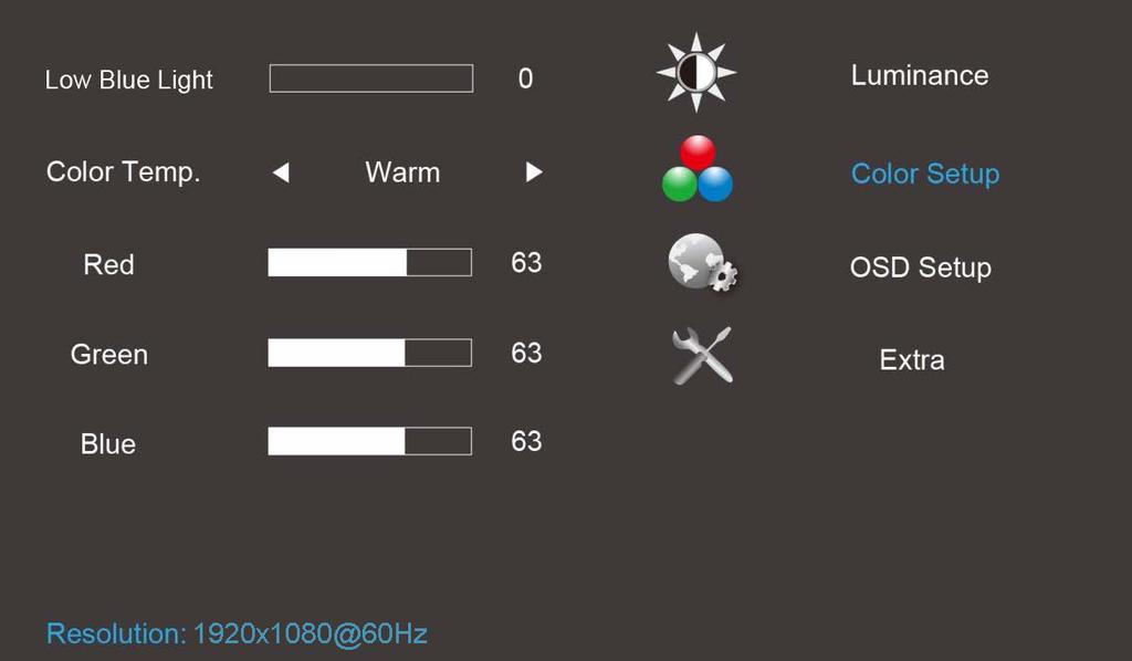 Color Setup (Färginställning) 1. Tryck på (Meny) för att visa menyn. 2. Tryck på < eller > för att välja (Färginställning) och tryck på för att öppna. 3.