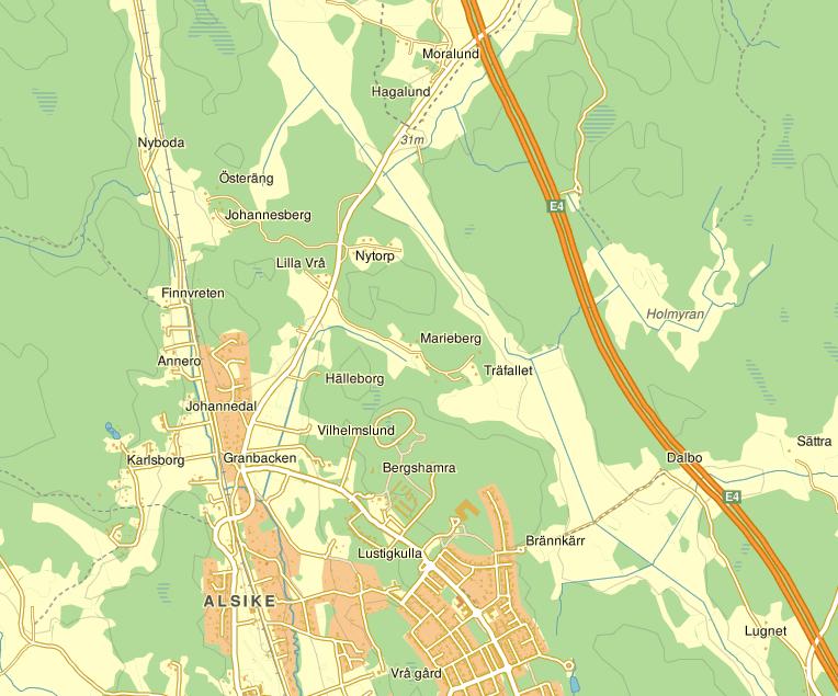 N Mot Uppsala Mot Knivsta Mot Knivsta och E4 (trafikplats Brunnby) Figur 1 Planområdets, Alsike Nord etapp II, ungefärliga läge inom röd streckad linje. 2.