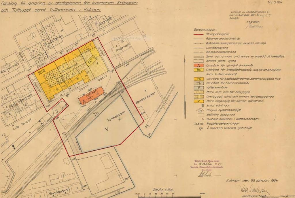 Samhällsbyggnadskontoret Planbeskrivning 8(30) Nuläge Gällande detaljplaner Fastigheten omfattas av ändring av stadsplan för kvarteren Krögaren, Tullhuset samt Tullhamnen i Kalmar akt 0880K-I:189