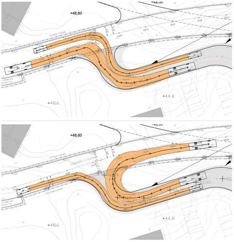 SIDA 4/17 Figur 4 Körspår för dimensionerande trafiksituation (möte mellan personbil och brandbil).