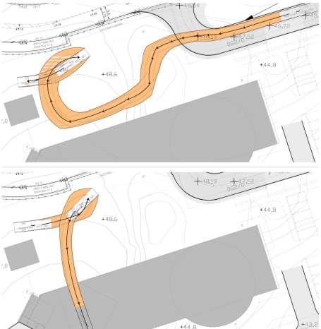SIDA 6/17 Figur 6 Brandbilens rörelse från servicevägen över rangergården, inbackning till tänkt tankställe och vidare in i garaget.