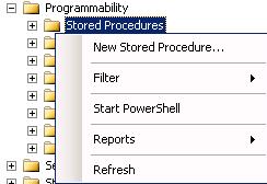 Skapa en lagrad procedur i SSMS (1 av 2) 1 Högerklicka på Stored Procedures som du hittar under Programmability i din databas.