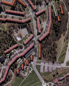 Delområde 5, Gummiverkstan och Vikstensvägen Föreslagen bebyggelse utnyttjar huvudsakligen redan exploaterad mark och ersätter befintlig däckverkstad.
