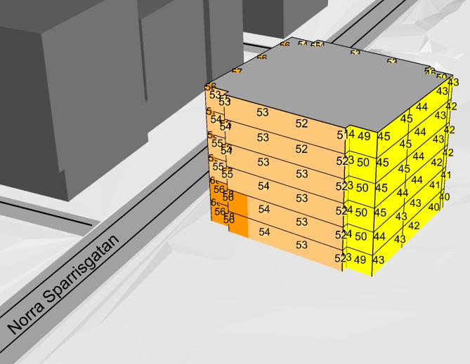 enligt svensk standard SS-EN ISO 140-5. Lägenheterna i huset är relativt lika varandra med samma fasad- och fönsterkonstruktioner.