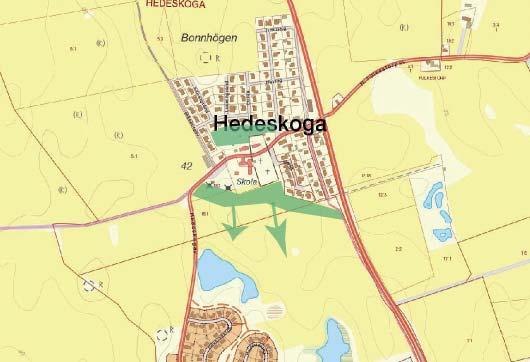 Tema Grönområde/Rekreation Under dialogen framkom synpunkter på ett grönstråk mellan det befintliga och nya Hedeskoga då avståndet från det nuvarande Hedeskoga kändes viktigt.