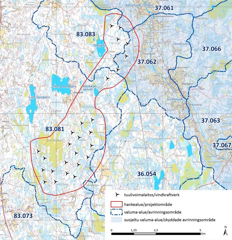 FCG DESIGN OCH PLANERING AB Mikonkeidas vindkraftspark 81 Intill projektområdet finns tre mindre sjöar: Lilla Sandjärv, Stora Sandjärv och Tönijärvi.