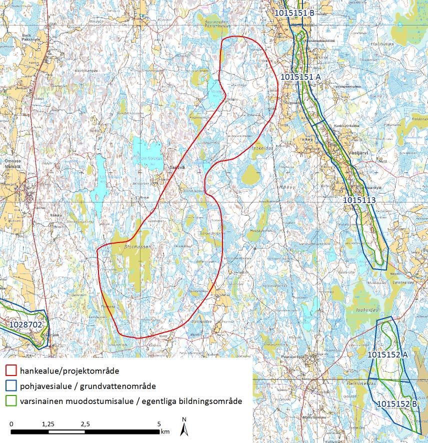 FCG DESIGN OCH PLANERING AB Mikonkeidas vindkraftspark 84 Bild 9.12. Grundvattenområden i närheten av projektområdet.