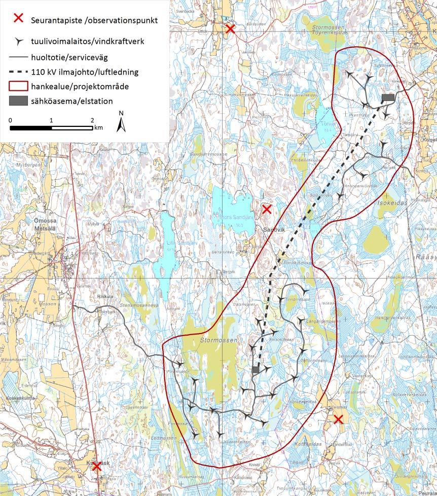 FCG DESIGN OCH PLANERING AB Mikonkeidas vindkraftspark 114 Bild 10.15. Platser för flyttobservationer.