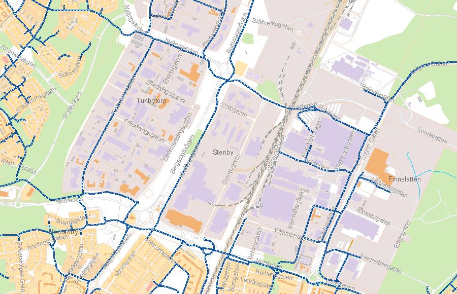 Gång- och cykeltrafik Idag finns en separat gång/cykelbana längs Kraftlinjegatan, som ansluter till cykelvägnätet i angränsande områden via tunnlar under Norrleden och längst norrut i Stenby under