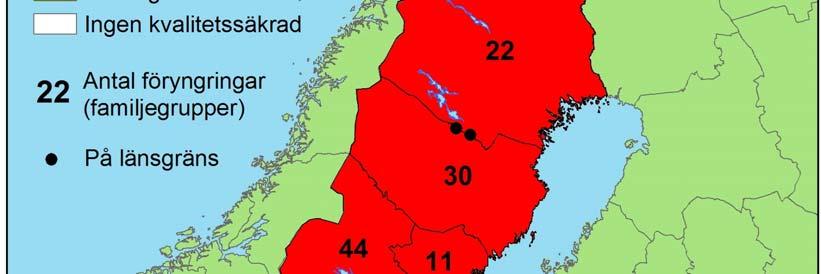 De två föryngringar som återfunnits utom inventeringsperioden finns inte med på kartan.