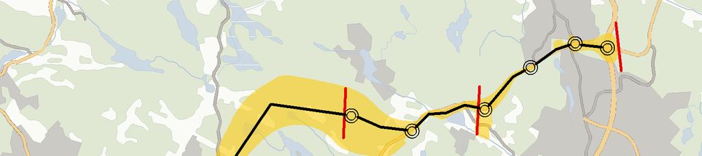 sammanfaller med Mellersta på delsträckorna E4/E20 - Västra Glömstadalen och Västra Glömstadalen- Flemingsberg/Väg Huddingevägen söder om Karolinska universitetssjukhuset Huddinge, samt från att den