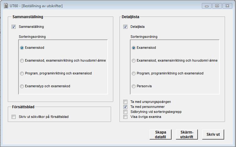 Gun Wallius 2017-04-25 UT60 4 (5) Bilaga 2 UT60B01G - [Beställning av utskrifter] 1. Hjälptext Här kan man beställa utskrifter för de utfärdade examina som man har sökt ut i startformuläret.