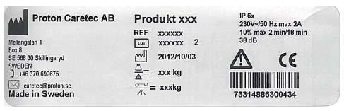 Etikettförklaring Produktions- och ID-etikett Artikelnr: 85049 1. Tillverkare 2. Tillverkningsordernummer 3. Artikelnummer 4. Produkt 5. Ljudnivå 6. Intermittens 7. Nätspänning/max strömförbrukning 9.