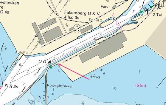 Utgår: Notis 2005:83/2761 Uppgrundningen vid den gröna lysbojen har muddrats bort och djupet är återställt till 7 meter.