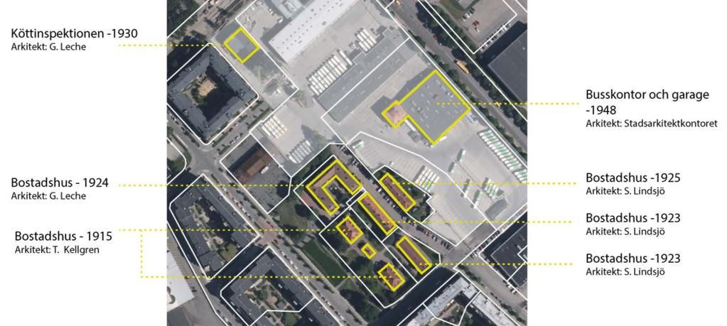 Kartöverblick över q-märkt bebyggelse i gällande detaljplaner inom och utom det föreslagna planområdet.