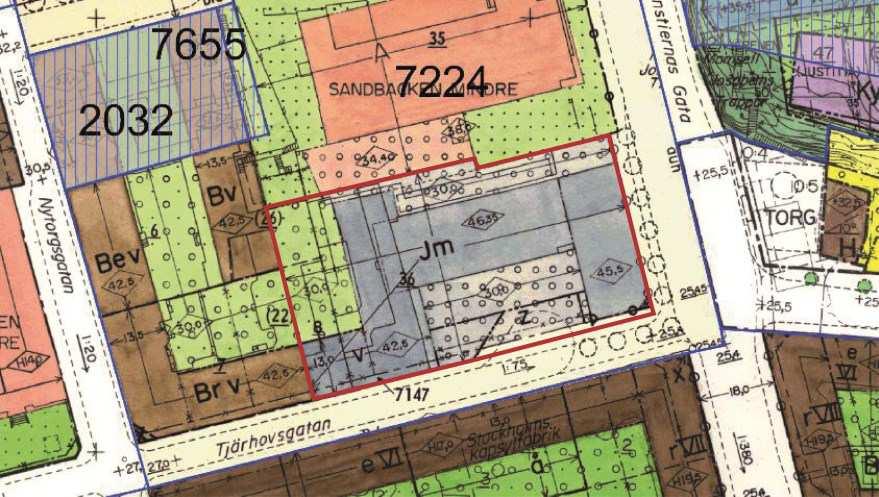 Sida 6 (27) bostäder, arbetsplatser i goda kollektivtrafiklägen. Förslaget bedöms vara förenligt med översiktsplanen. Gällande stadsplan Planområdet omfattas av stadsplan PL. 7224, fastställd 1972.