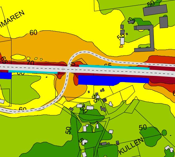 7.5 Öljersjö För att sänka ljudnivån vid fasad för Öljersjö gård norr om E22 förslås en 2 m hög och ca 200 m lång skärm, se Figur 7 nedan.