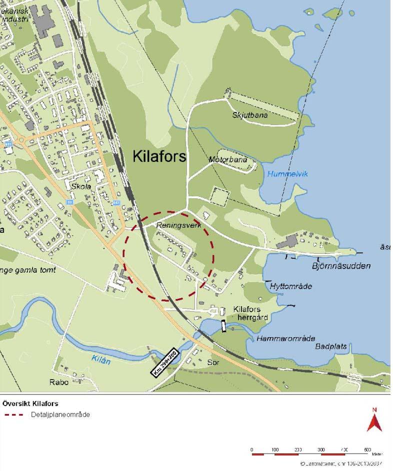 2 PLANDATA Lägesbestämning Området ligger vid Bruket i södra delen av Kilafors tätort, ca 500 m söder om Kilafors station och direkt norr om Kilafors herrgård.