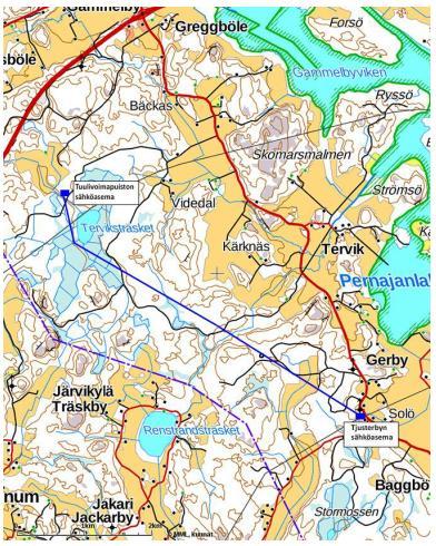 3 rade vindkraftsparkens totala kapacitet är mindre än 30 MW. Eleffekten per vindkraftverk är cirka 3 MW.