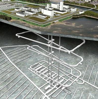 9 Kärnbränsleförvaret (2/2) Slutförvar ca 500 m ner i urberget. Anläggningar ovan och under mark. Uppförandeskede (uppförande av ovanmarksanläggningar, drivning av schakt och ramp mm).