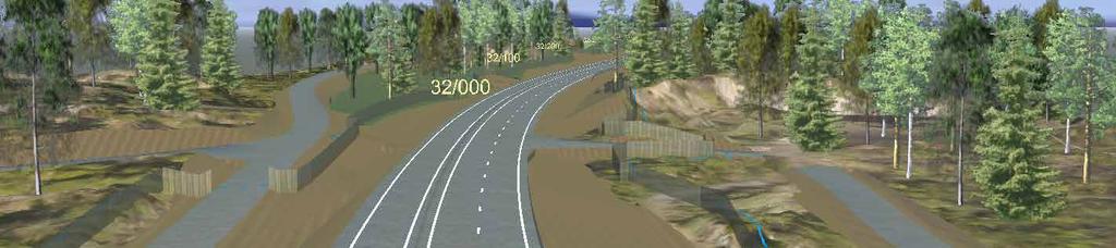 Dockgölen från Gladhammar. Där vägarna syns samtidigt bör de ha samma linjeföring för att ge ett lugnare intryck  Mellan 31/750 och 32/050 är det parallellvägar på ömse sidor om vägen.