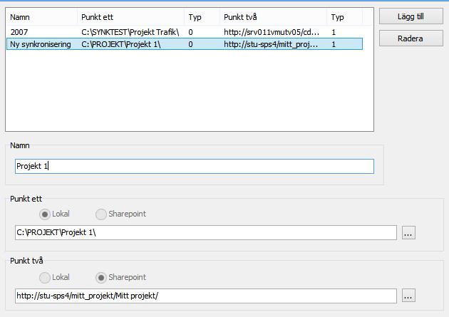 Klicka på Lägg till och en ny synkroniseringsinställning skapas.