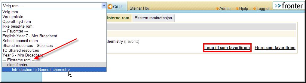 i rumsväljaren: När man väljer ett externt rum visas detta med