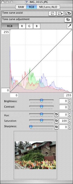 JPEG- och TIFF- Med DPP kan du ställa in JPEG- och TIFF- på samma sätt som RAW- med verktygspaletterna [RGB] och [NR/Lens/ALO / NR/objektiv/ALO].
