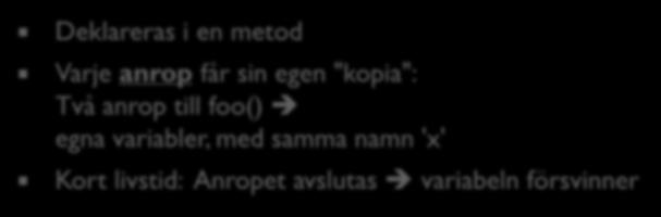 Tre sorters variabel (1):