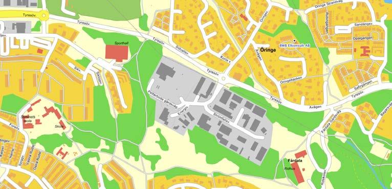 11 (23) Avståndet från Tyresövägens vägkant till gaveln på närmaste byggnad är ca 25 meter.