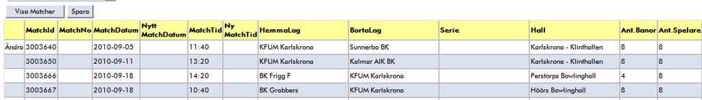 Matchen du skall rapportera väljer du genom att klicka på.