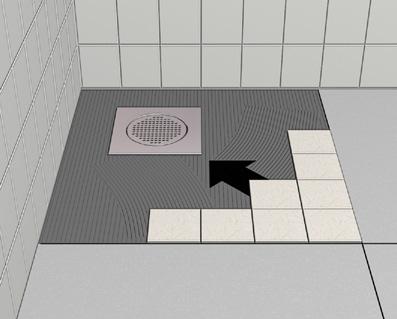18 BYGGMAX ROLLBART SYSTEM FÖR VÅTRUM 3 KLINKER LÄGGA KLINKER Lägg klinkerplattorna från mitten och arbeta dig in i hörnet. Var noga med att följa dom vinkelräta linjerna.